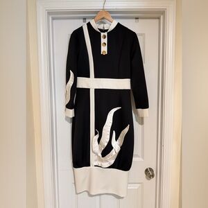 New With Tags Julia Allert Luxurious Black and White Midi Dress Medium 6-8